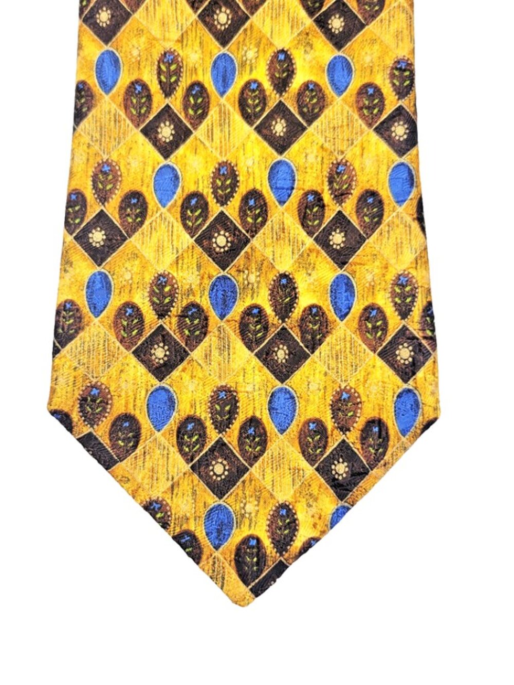 Ermenegildo Zegna Golden Yellow Floral Men's Tie- 57.5" L X 4" W - Made in Italy